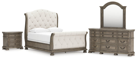 Ardenfield Queen Upholstered Sleigh Bed, Dresser, Mirror and Nightstand