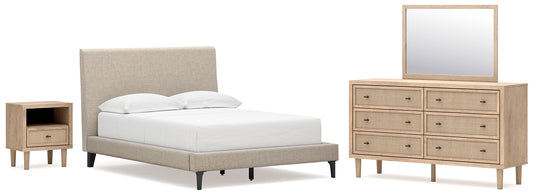Cielden Full Upholstered Bed with Roll Slats, Dresser, Mirror and Nightstand