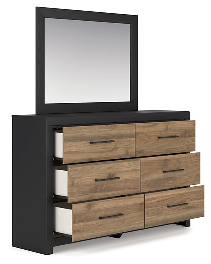 Vertani King Panel Bed with Mirrored Dresser and Chest
