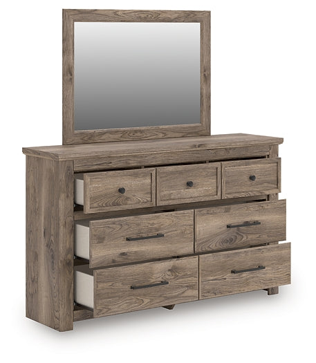 Rusticott California King Poster Bed with Mirrored Dresser