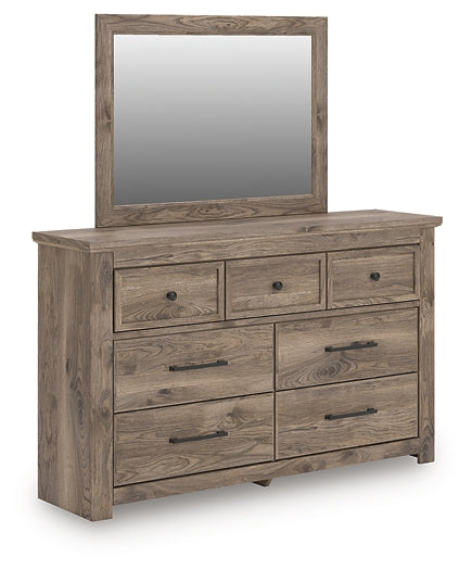Rusticott California King Poster Bed with Mirrored Dresser and Nightstand