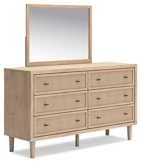 Cielden California King Upholstered Bed with Roll Slats, Dresser, Mirror, Chest and Nightstand
