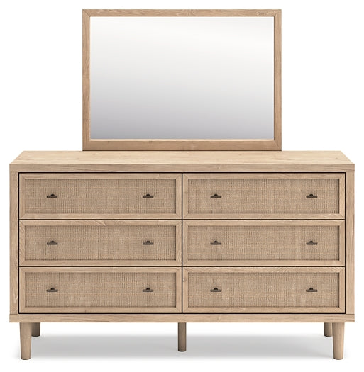 Cielden California King Upholstered Bed with Roll Slats, Dresser, Mirror and Nightstand