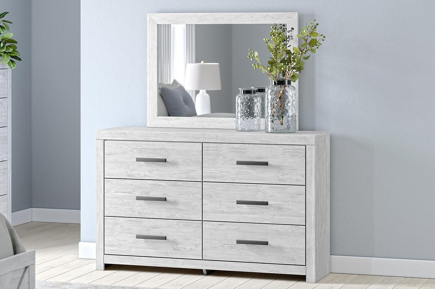 Cayboni Full Panel Bed with Mirrored Dresser