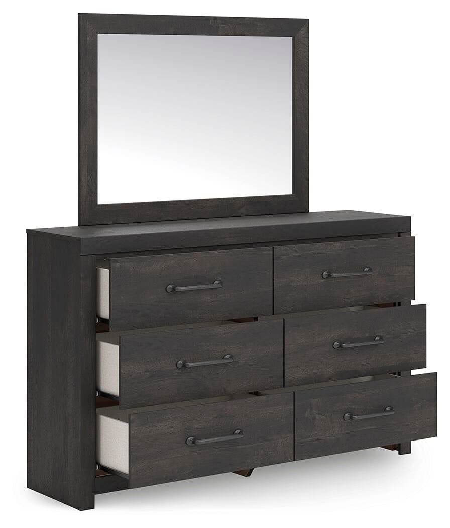 Delmorta Full Panel Bed, Dresser and Mirror