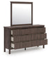 Cadmori King Upholstered Panel Platform Bed, Dresser and Mirror