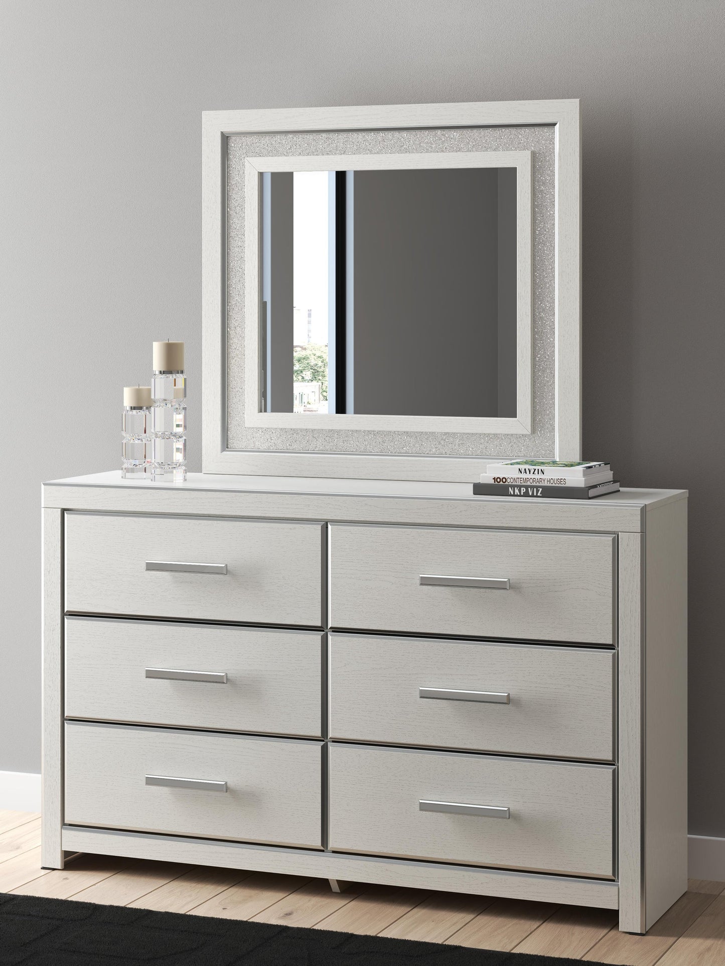 Birmonton Queen Upholstered Panel Platform Bed, Dresser, Mirror, Chest and Nightstand