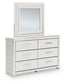Birmonton King Upholstered Panel Platform Bed, Dresser, Mirror and Nightstand