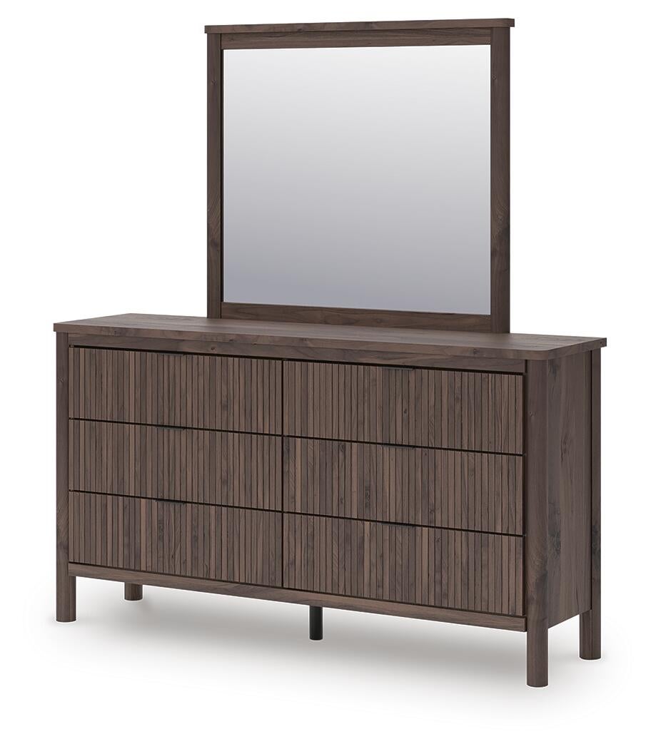 Cadmori Full Upholstered Panel Bed, Dresser, Mirror, Chest and Nightstand