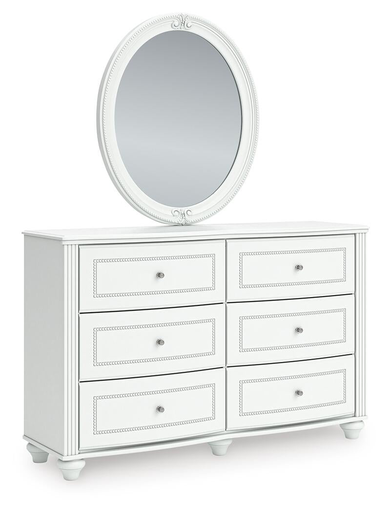 Maylilly Full Upholstered Panel Bed, Dresser and Mirror
