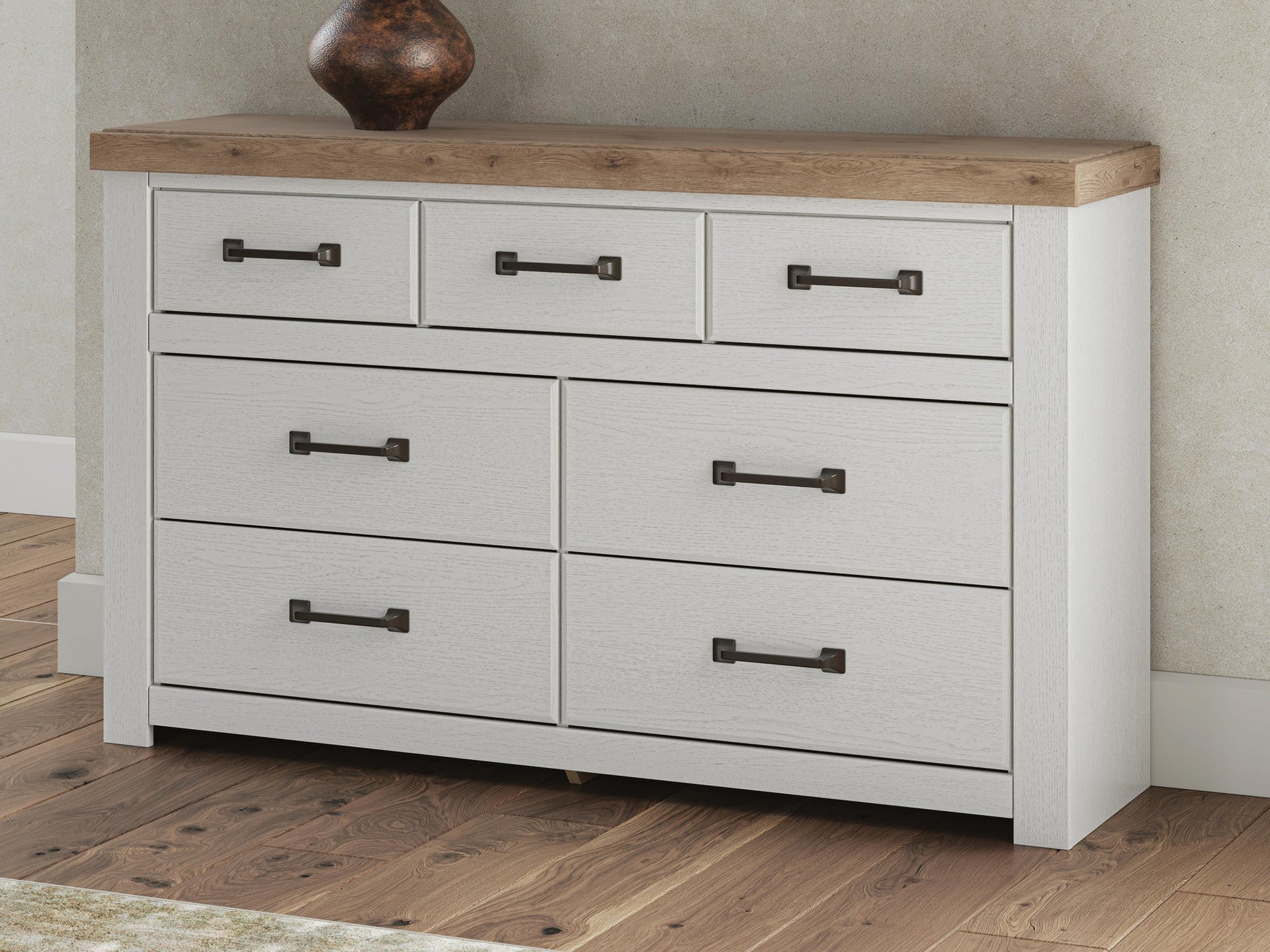 french oak grey dresser Paola French Country Soft Grey Oak Triple Dresser | Wood/Metal/Bronze