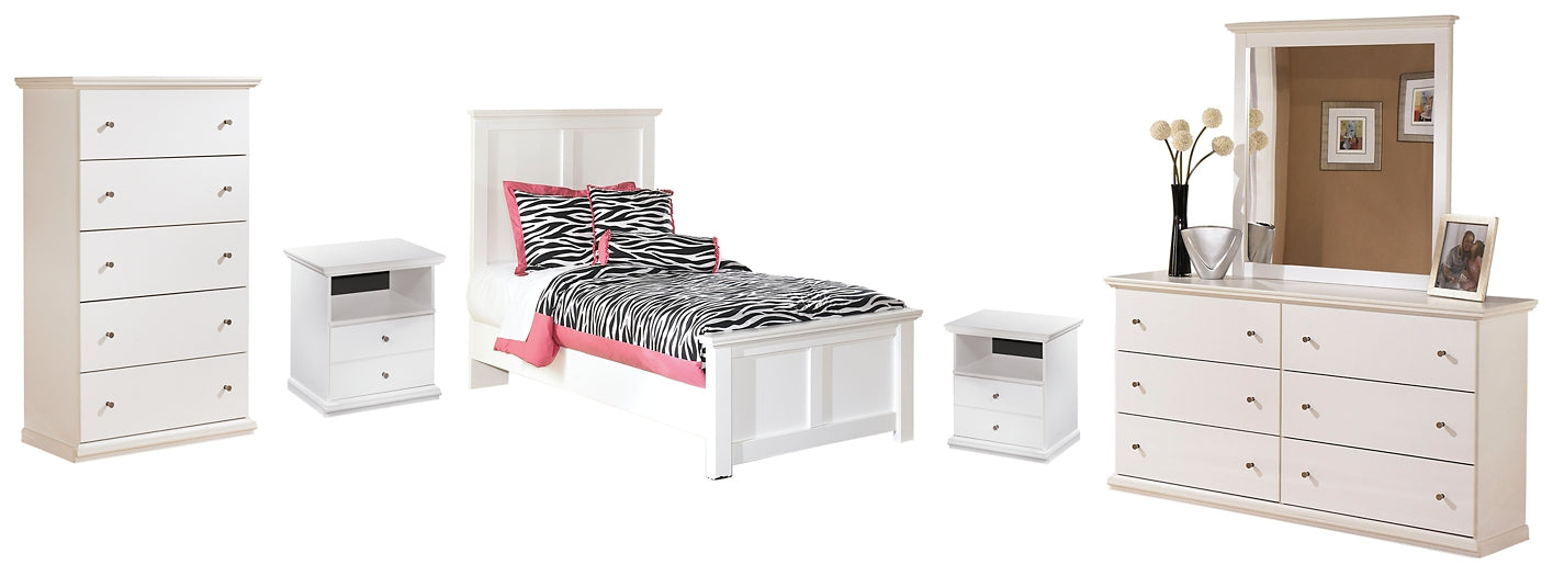 Bostwick Shoals Twin Panel Bed with Mirrored Dresser, Chest and Nightstand